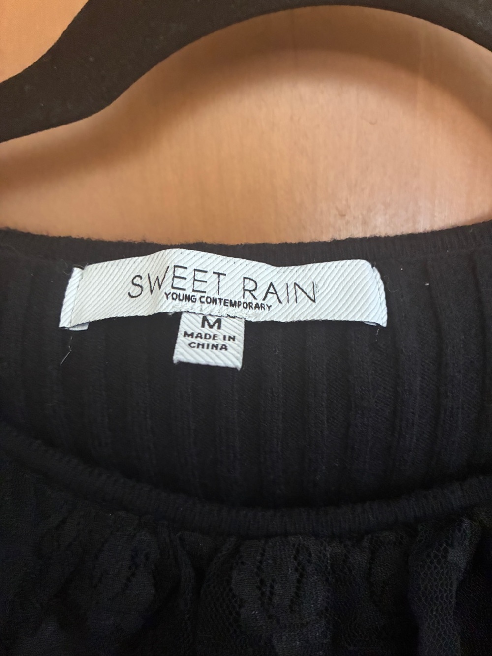 Sweet Rain Black Lace Ruffle Ribbed Button-Up Top #85 - Picture 2 of 4